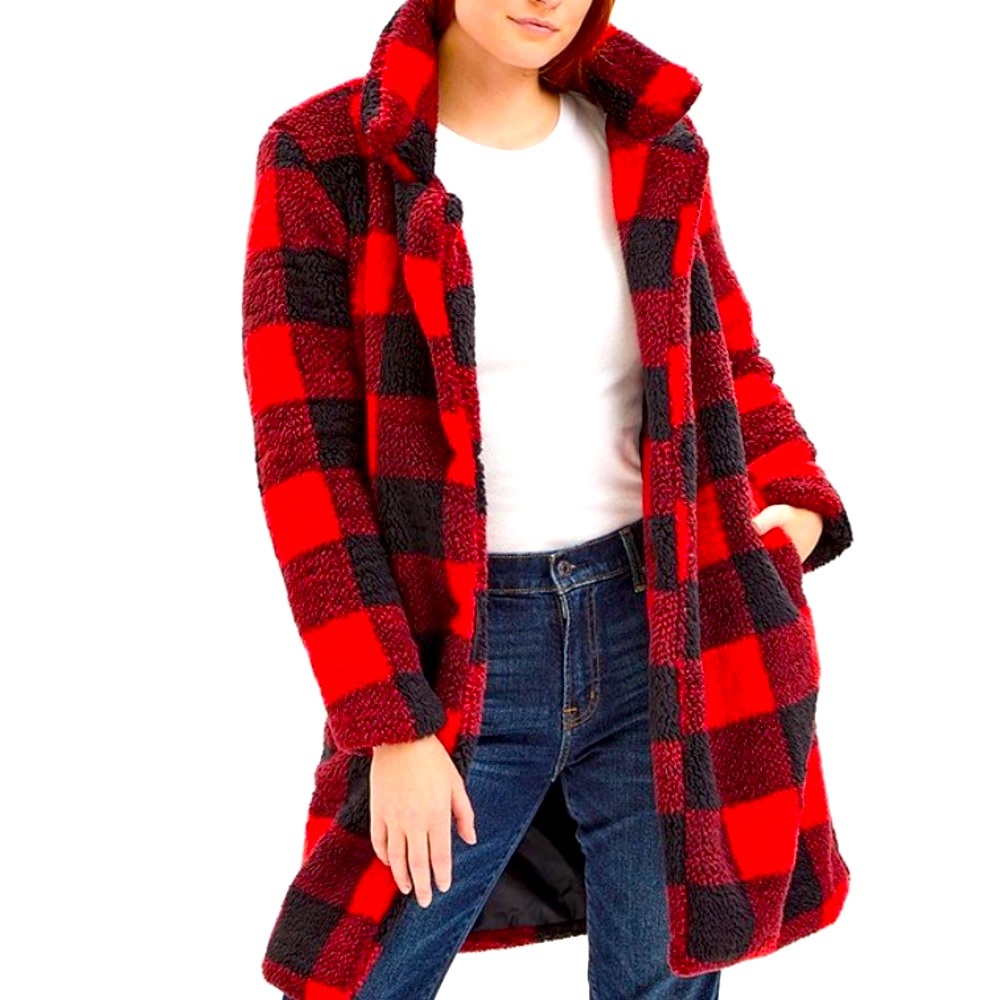 Steve Madden Plaid Sherpa Coat! Size XL! NWT!